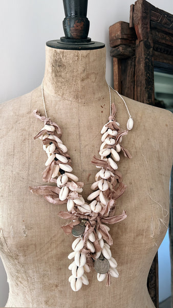 Cowrie silk tassel necklace
